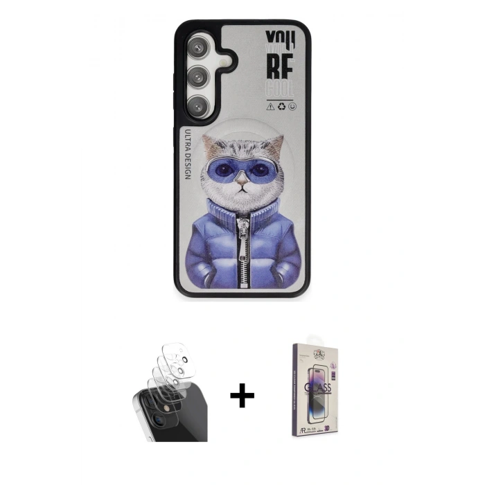 MARSİLYAN™- Galaxy S24 Kılıf Siluet Modern Özel Seri - Siyah Bilvis 3D Cam Ekran Koruyucu + Kamera Lens Koruma Cam - SF