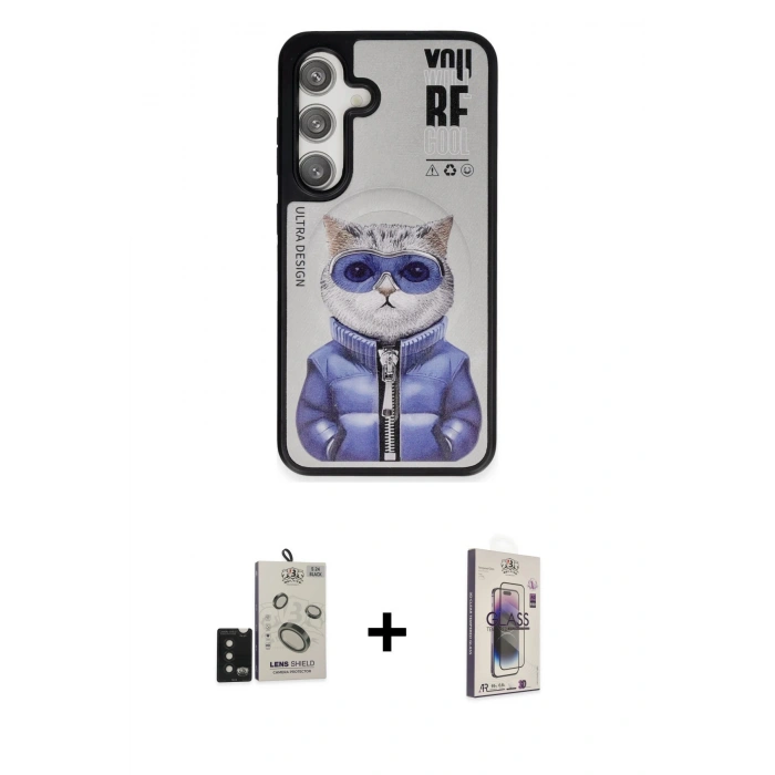 MARSİLYAN™- Galaxy S24 Kılıf Siluet Modern Özel Seri - Siyah Bilvis 3D Cam Ekran Koruyucu + Bilvis Titan Kamera Lens - SH