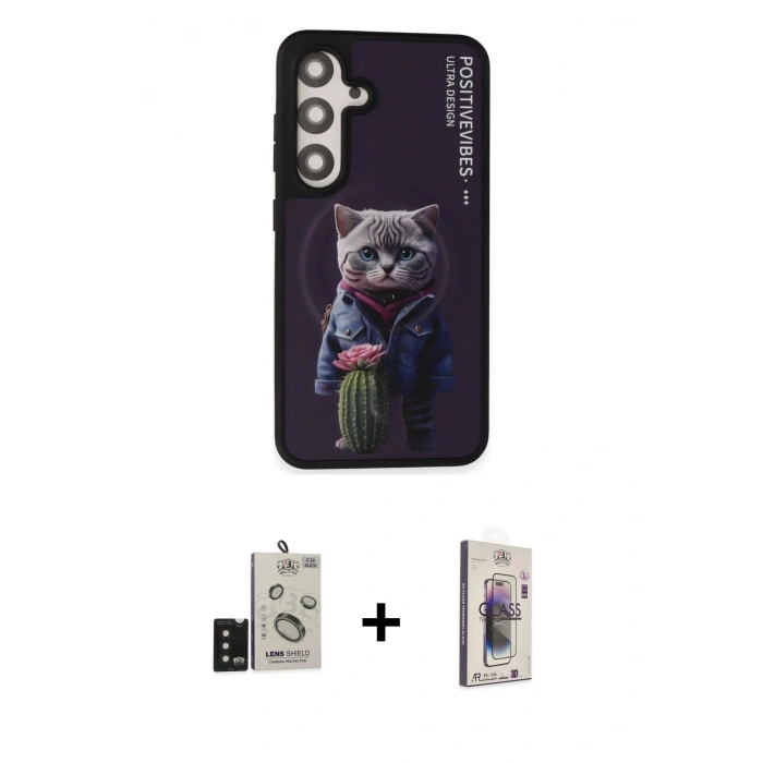 MARSİLYAN™- Galaxy S24 Kılıf Siluet Modern Özel Seri - Siyah Bilvis 3D Cam Ekran Koruyucu + Bilvis Titan Kamera Lens - SH