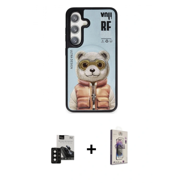 MARSİLYAN™- Galaxy S24 Kılıf Siluet Modern Özel Seri - Siyah Bilvis 3D Cam Ekran Koruyucu + PVD Metal Kamera Lens - SH