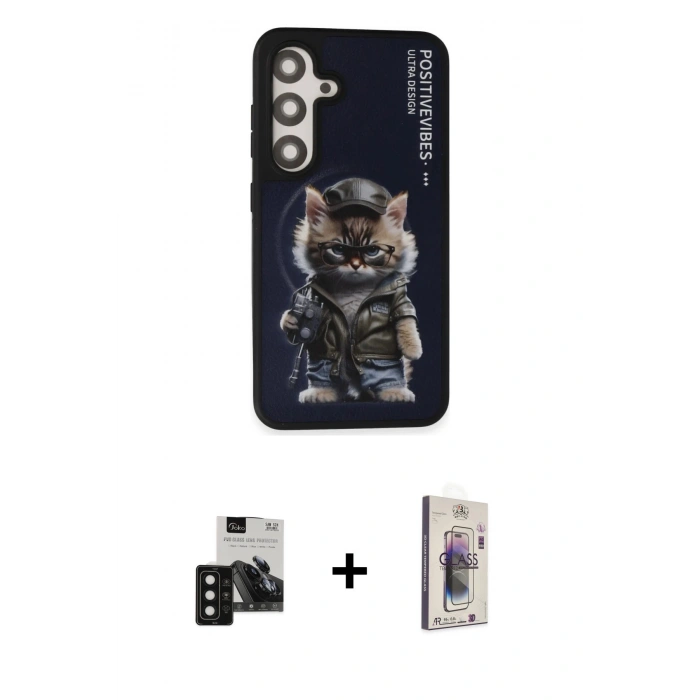 MARSİLYAN™- Galaxy S24 Kılıf Siluet Modern Özel Seri - Siyah Bilvis 3D Cam Ekran Koruyucu + PVD Metal Kamera Lens - SH