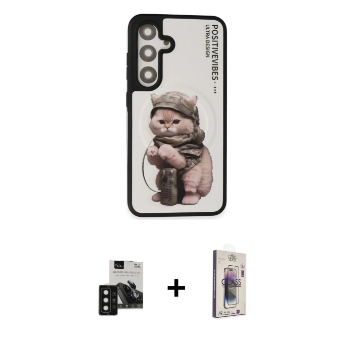 MARSİLYAN™- Galaxy S24 Kılıf Siluet Modern Özel Seri - Siyah Bilvis 3D Cam Ekran Koruyucu + PVD Metal Kamera Lens - SH