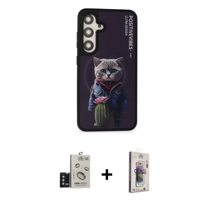 MARSİLYAN™- Galaxy S24 Kılıf Siluet Modern Özel Seri - Siyah Bilvis 3D Cam Ekran Koruyucu + Bilvis Titan Kamera Lens - TMGI