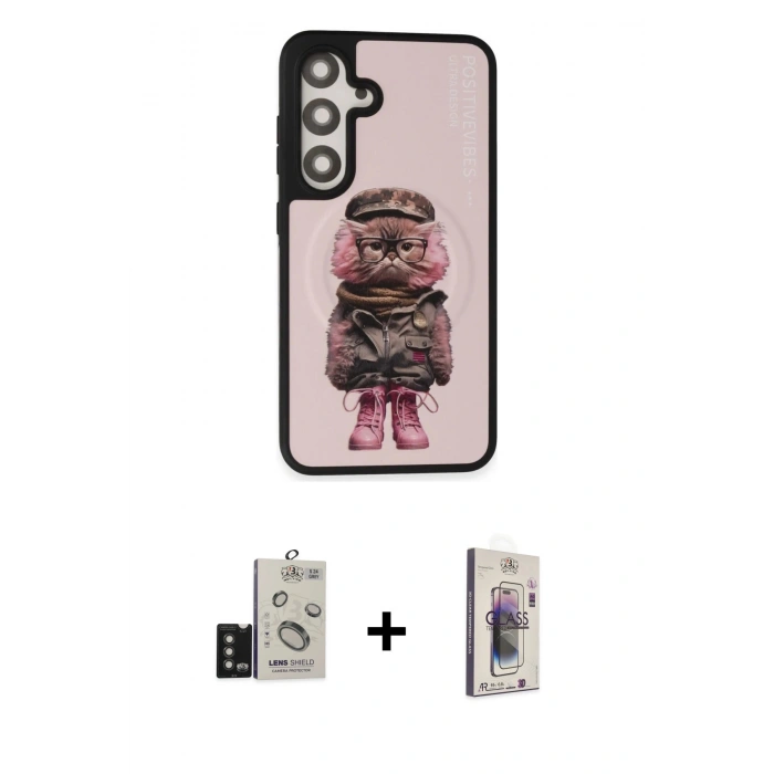 MARSİLYAN™- Galaxy S24 Kılıf Siluet Modern Özel Seri - Siyah Bilvis 3D Cam Ekran Koruyucu + Bilvis Titan Kamera Lens - TMGI