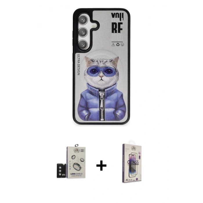 MARSİLYAN™- Galaxy S24 Kılıf Siluet Modern Özel Seri - Siyah Bilvis 3D Cam Ekran Koruyucu + Bilvis Titan Kamera Lens - TMGI