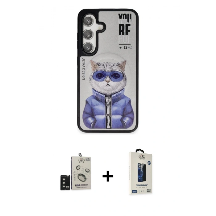 MARSİLYAN™- Galaxy S24 Kılıf Siluet Modern Özel Seri - Siyah Bilvis Hayalet Cam Ekran Koruyucu + Bilvis Titan Kamera Lens - SH