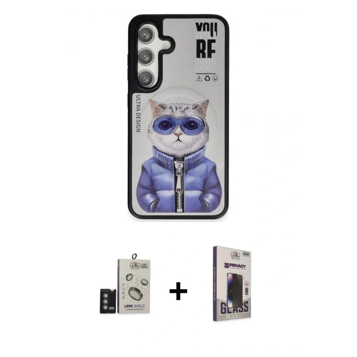 MARSİLYAN™- Galaxy S24 Kılıf Siluet Modern Özel Seri - Siyah Bilvis Hayalet Cam Ekran Koruyucu + Bilvis Titan Kamera Lens - DNMR