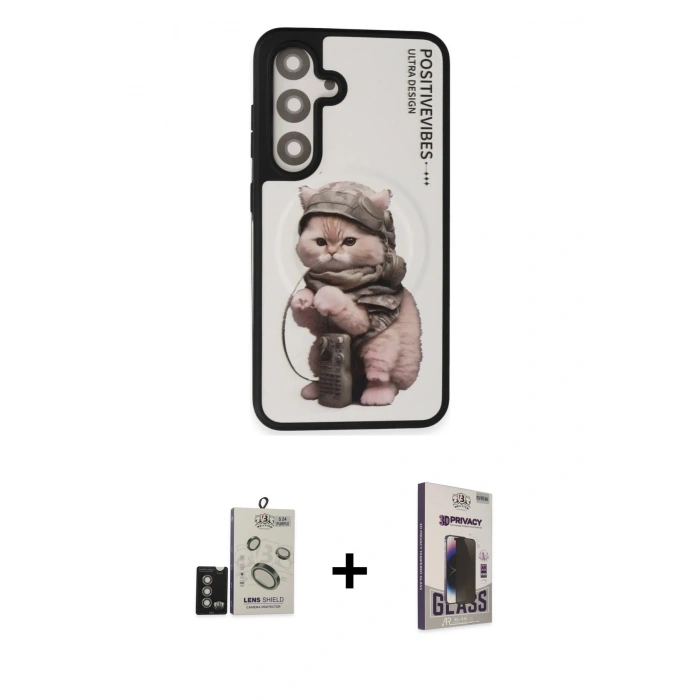 MARSİLYAN™- Galaxy S24 Kılıf Siluet Modern Özel Seri - Siyah Bilvis Hayalet Cam Ekran Koruyucu + Bilvis Titan Kamera Lens - DNMR