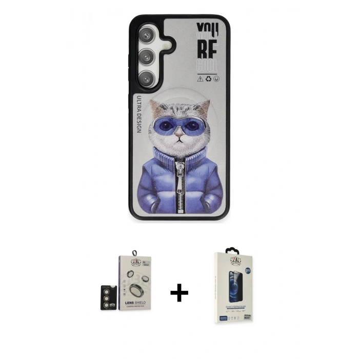 MARSİLYAN™- Galaxy S24 Kılıf Siluet Modern Özel Seri - Siyah Bilvis Hayalet Cam Ekran Koruyucu + Bilvis Titan Kamera Lens - GD