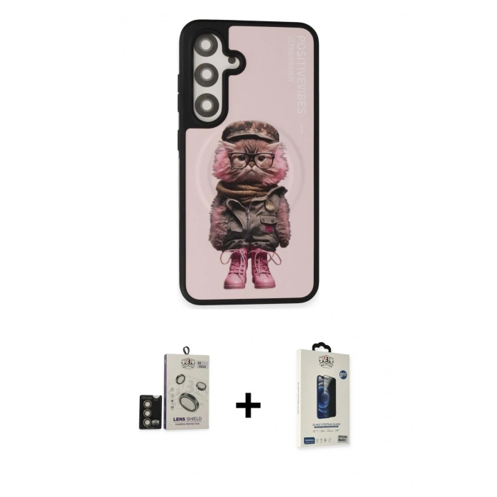 MARSİLYAN™- Galaxy S24 Kılıf Siluet Modern Özel Seri - Siyah Bilvis Hayalet Cam Ekran Koruyucu + Bilvis Titan Kamera Lens - GD