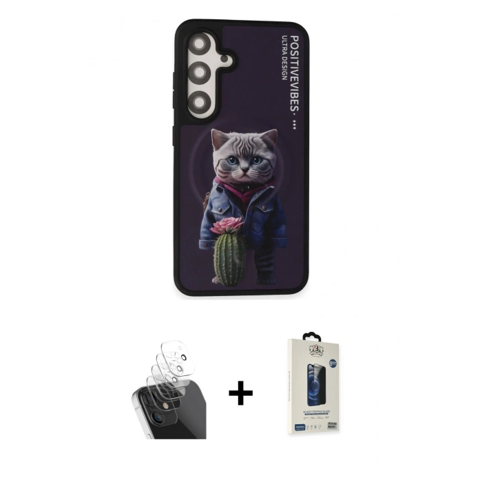 MARSİLYAN™- Galaxy S24 Kılıf Siluet Modern Özel Seri - Siyah Bilvis Hayalet Cam Ekran Koruyucu + Kamera Lens Koruma Cam - SF