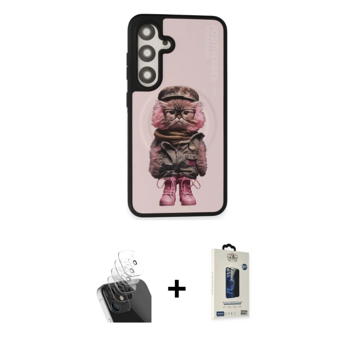 MARSİLYAN™- Galaxy S24 Kılıf Siluet Modern Özel Seri - Siyah Bilvis Hayalet Cam Ekran Koruyucu + Kamera Lens Koruma Cam - SF