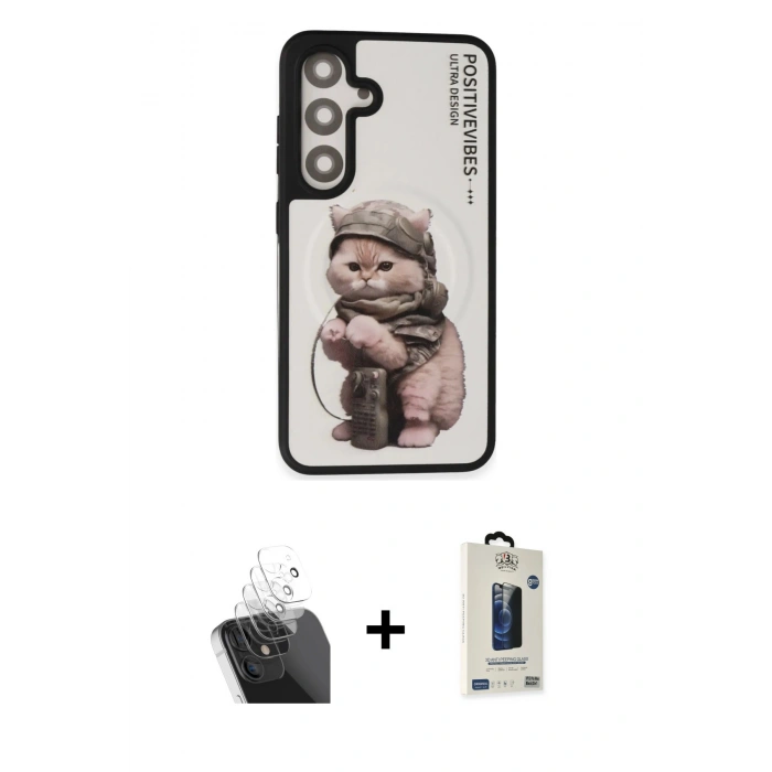 MARSİLYAN™- Galaxy S24 Kılıf Siluet Modern Özel Seri - Siyah Bilvis Hayalet Cam Ekran Koruyucu + Kamera Lens Koruma Cam - SF