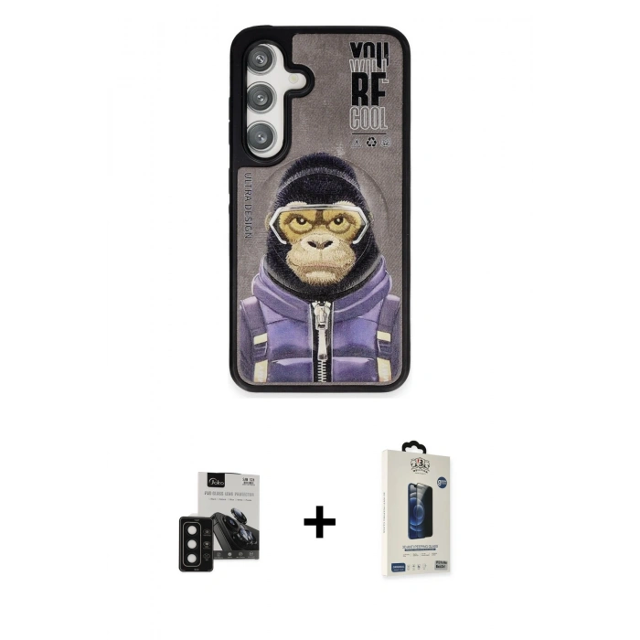 MARSİLYAN™- Galaxy S24 Kılıf Siluet Modern Özel Seri - Siyah Bilvis Hayalet Cam Ekran Koruyucu + PVD Metal Kamera Lens - SH