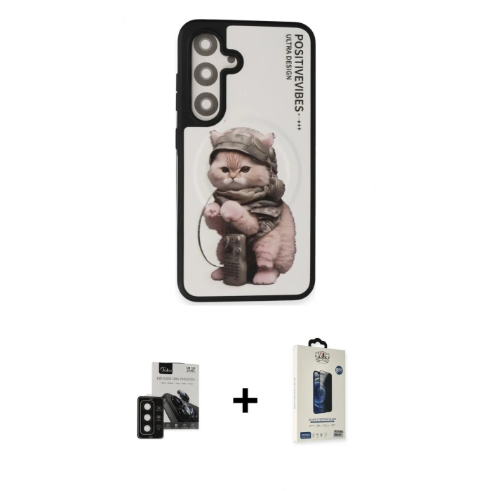 MARSİLYAN™- Galaxy S24 Kılıf Siluet Modern Özel Seri - Siyah Bilvis Hayalet Cam Ekran Koruyucu + PVD Metal Kamera Lens - SH