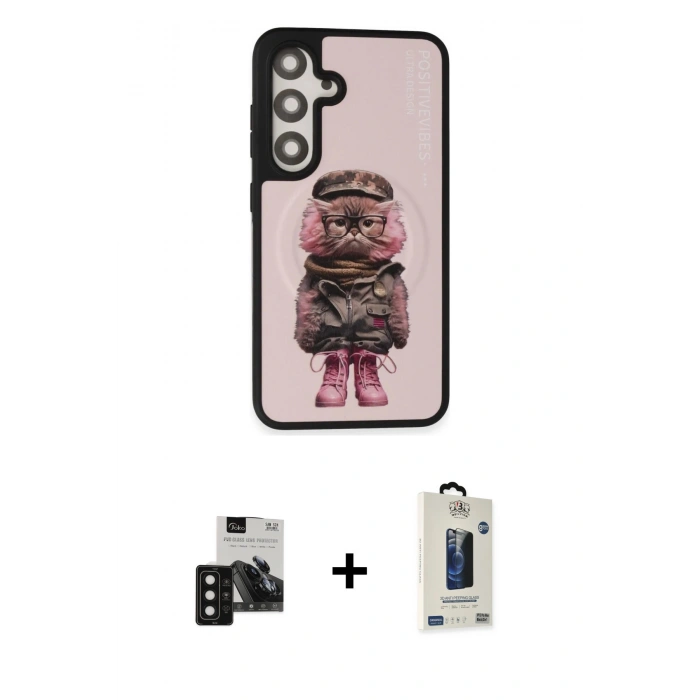 MARSİLYAN™- Galaxy S24 Kılıf Siluet Modern Özel Seri - Siyah Bilvis Hayalet Cam Ekran Koruyucu + PVD Metal Kamera Lens - SH
