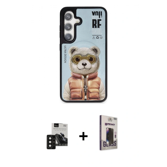 MARSİLYAN™- Galaxy S24 Kılıf Siluet Modern Özel Seri - Siyah Bilvis Hayalet Cam Ekran Koruyucu + PVD Metal Kamera Lens - SH