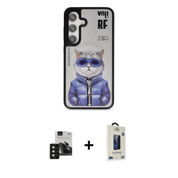 MARSİLYAN™- Galaxy S24 Kılıf Siluet Modern Özel Seri - Siyah Bilvis Hayalet Cam Ekran Koruyucu + PVD Metal Kamera Lens - SH