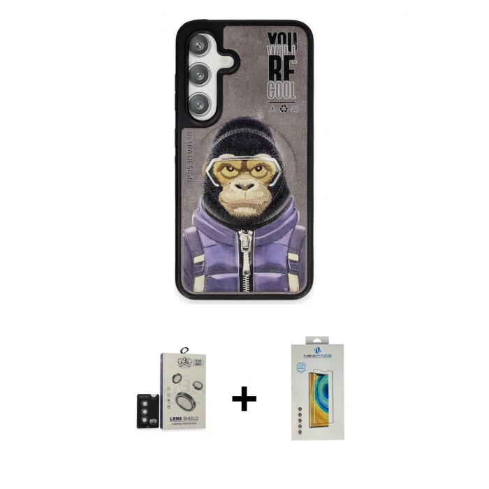MARSİLYAN™- Galaxy S24 Kılıf Siluet Modern Özel Seri - Siyah Polymer Nano Ekran Koruyucu + Bilvis Titan Kamera Lens - TMGI