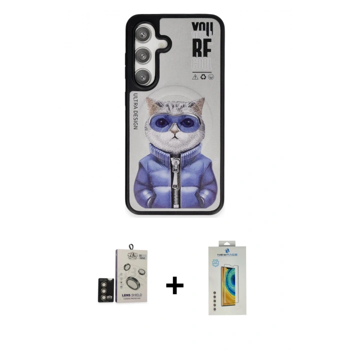MARSİLYAN™- Galaxy S24 Kılıf Siluet Modern Özel Seri - Siyah Polymer Nano Ekran Koruyucu + Bilvis Titan Kamera Lens - GD