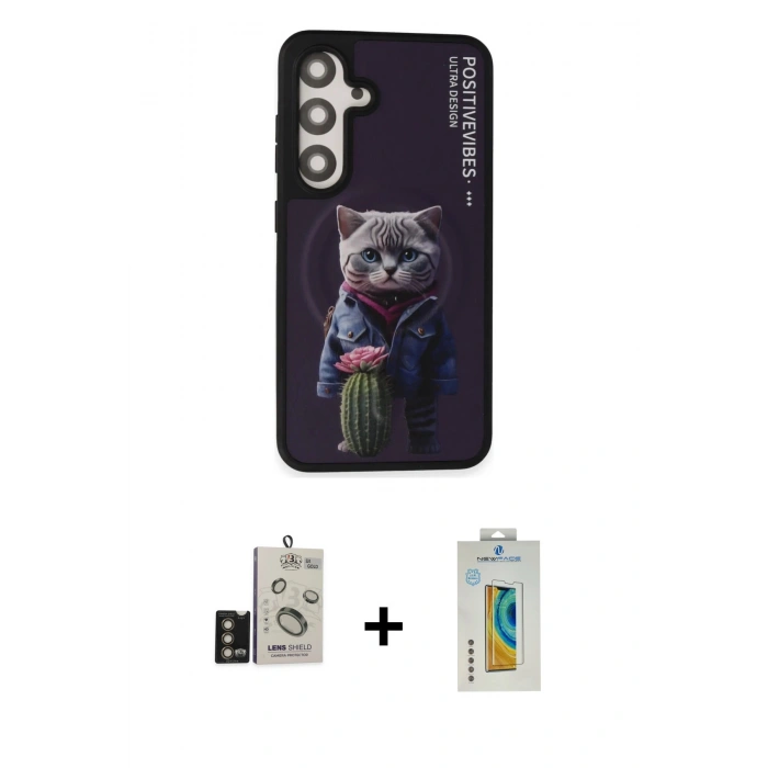 MARSİLYAN™- Galaxy S24 Kılıf Siluet Modern Özel Seri - Siyah Polymer Nano Ekran Koruyucu + Bilvis Titan Kamera Lens - GD