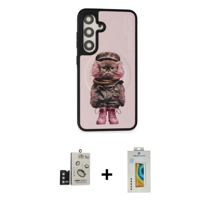 MARSİLYAN™- Galaxy S24 Kılıf Siluet Modern Özel Seri - Siyah Polymer Nano Ekran Koruyucu + Bilvis Titan Kamera Lens - GD