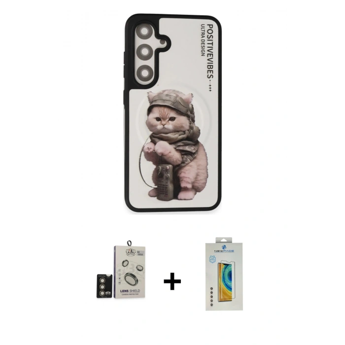 MARSİLYAN™- Galaxy S24 Kılıf Siluet Modern Özel Seri - Siyah Polymer Nano Ekran Koruyucu + Bilvis Titan Kamera Lens - GD