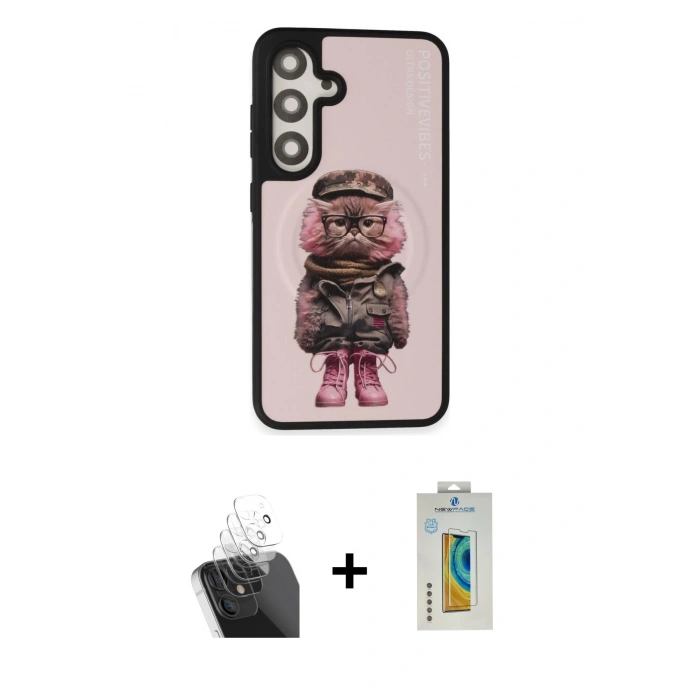 MARSİLYAN™- Galaxy S24 Kılıf Siluet Modern Özel Seri - Siyah Polymer Nano Ekran Koruyucu + Kamera Lens Koruma Cam - SF