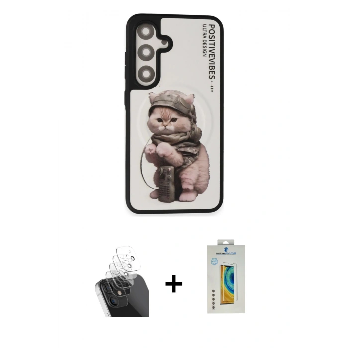 MARSİLYAN™- Galaxy S24 Kılıf Siluet Modern Özel Seri - Siyah Polymer Nano Ekran Koruyucu + Kamera Lens Koruma Cam - SF