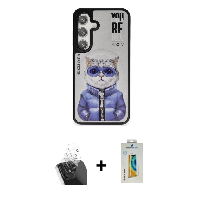 MARSİLYAN™- Galaxy S24 Kılıf Siluet Modern Özel Seri - Siyah Polymer Nano Ekran Koruyucu + Kamera Lens Koruma Cam - SF