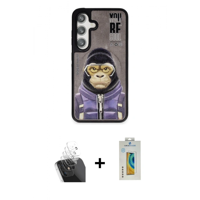 MARSİLYAN™- Galaxy S24 Kılıf Siluet Modern Özel Seri - Siyah Polymer Nano Ekran Koruyucu + Kamera Lens Koruma Cam - SF