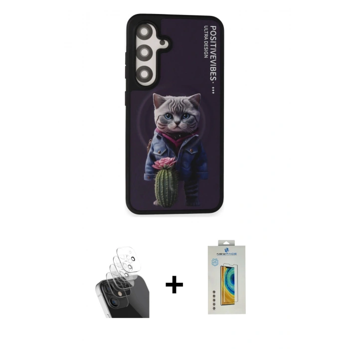 MARSİLYAN™- Galaxy S24 Kılıf Siluet Modern Özel Seri - Siyah Polymer Nano Ekran Koruyucu + Kamera Lens Koruma Cam - SF