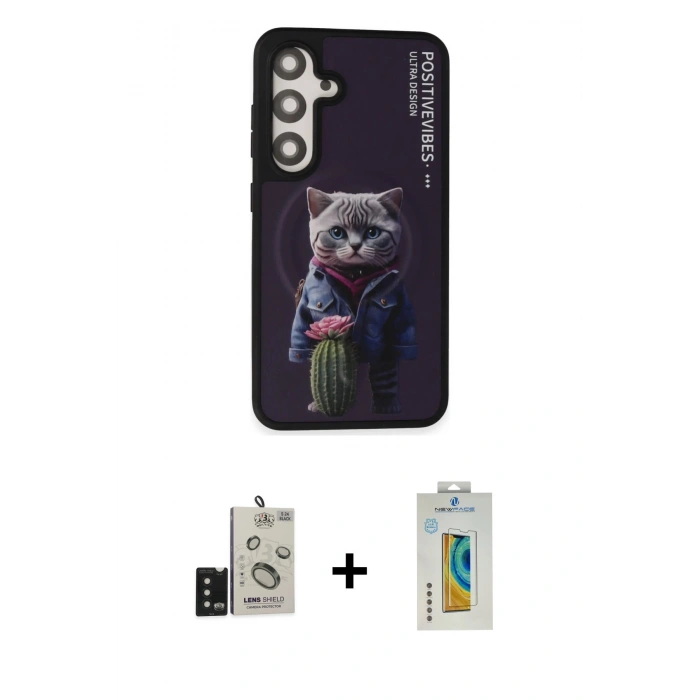 MARSİLYAN™- Galaxy S24 Kılıf Siluet Modern Özel Seri - Siyah Polymer Nano Ekran Koruyucu + Bilvis Titan Kamera Lens - SH