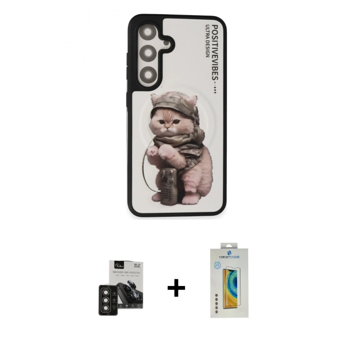 MARSİLYAN™- Galaxy S24 Kılıf Siluet Modern Özel Seri - Siyah Polymer Nano Ekran Koruyucu + PVD Metal Kamera Lens - TNGI
