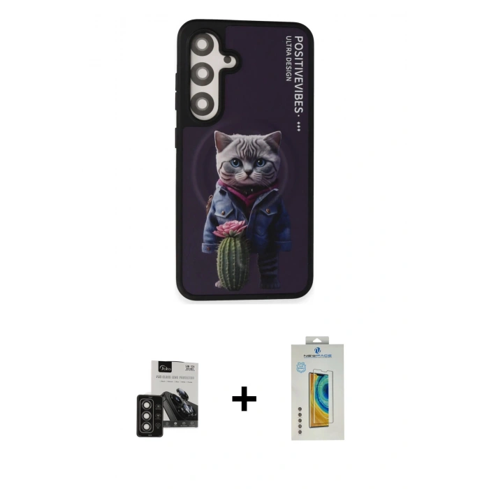 MARSİLYAN™- Galaxy S24 Kılıf Siluet Modern Özel Seri - Siyah Polymer Nano Ekran Koruyucu + PVD Metal Kamera Lens - TNGI