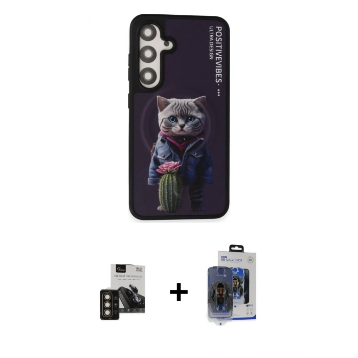 MARSİLYAN™- Galaxy S24 Kılıf Siluet Modern Özel Seri - Siyah Vanessa Magic Cam + Gold PVD Metal Kamera Lens