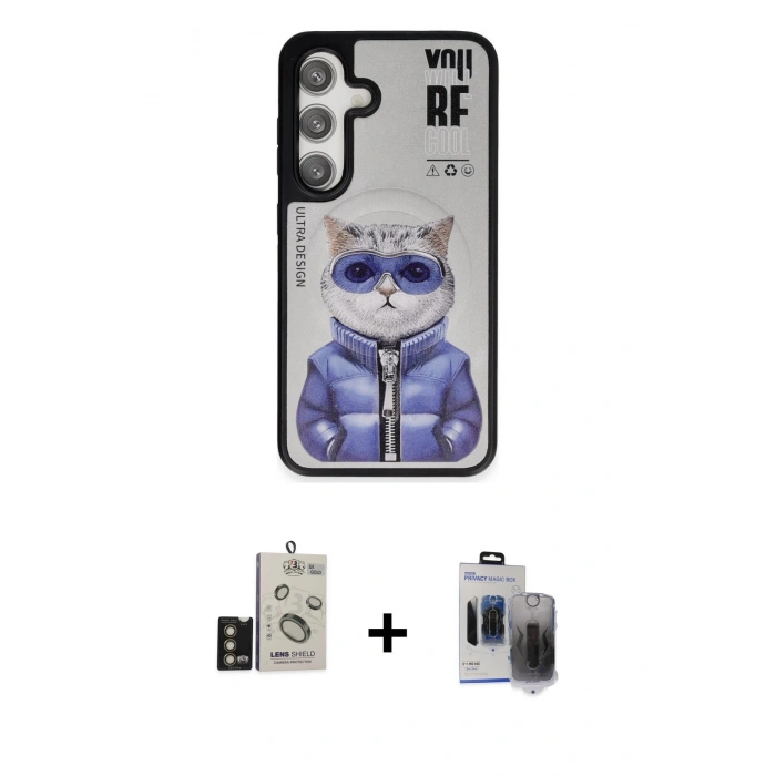 MARSİLYAN™- Galaxy S24 Kılıf Siluet Modern Özel Seri - Siyah Vanessa Magic Hayalet Cam + Bilvis Titan Kamera Lens - GD