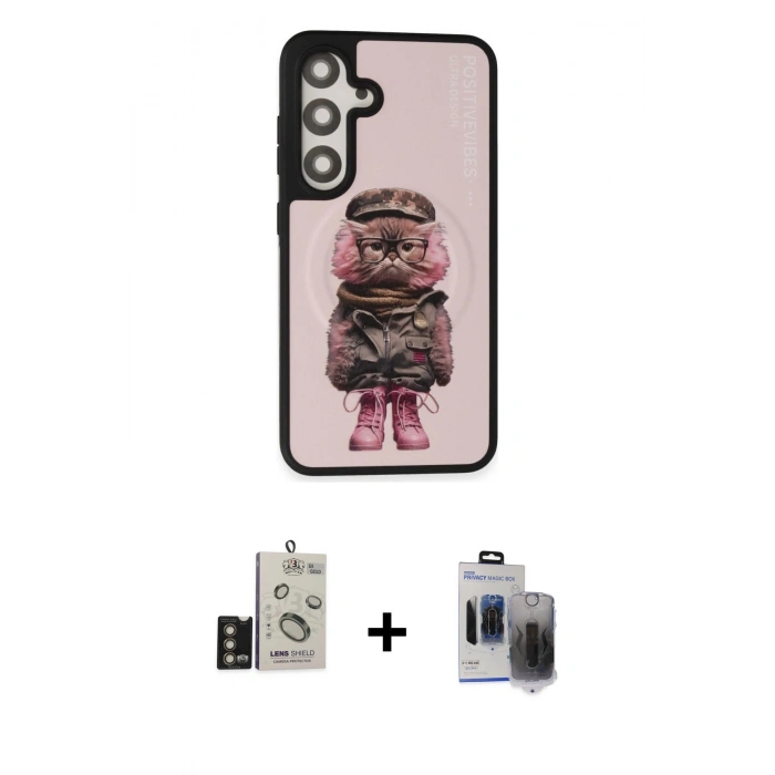 MARSİLYAN™- Galaxy S24 Kılıf Siluet Modern Özel Seri - Siyah Vanessa Magic Hayalet Cam + Bilvis Titan Kamera Lens - GD