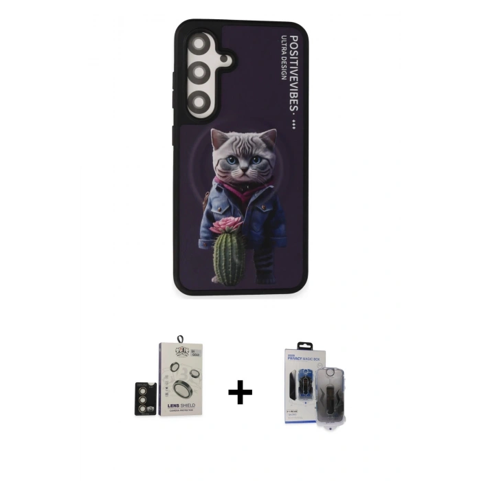 MARSİLYAN™- Galaxy S24 Kılıf Siluet Modern Özel Seri - Siyah Vanessa Magic Hayalet Cam + Bilvis Titan Kamera Lens - GD