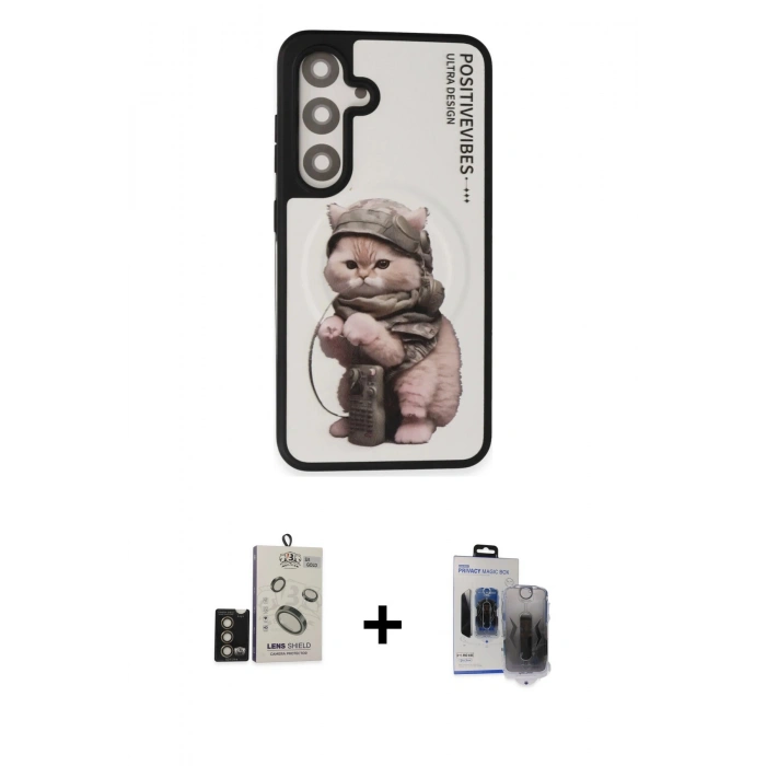 MARSİLYAN™- Galaxy S24 Kılıf Siluet Modern Özel Seri - Siyah Vanessa Magic Hayalet Cam + Bilvis Titan Kamera Lens - GD