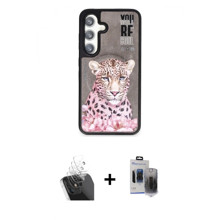 MARSİLYAN™- Galaxy S24 Kılıf Siluet Modern Özel Seri - Siyah Vanessa Magic Hayalet Cam + Kamera Lens Koruma Cam - SF
