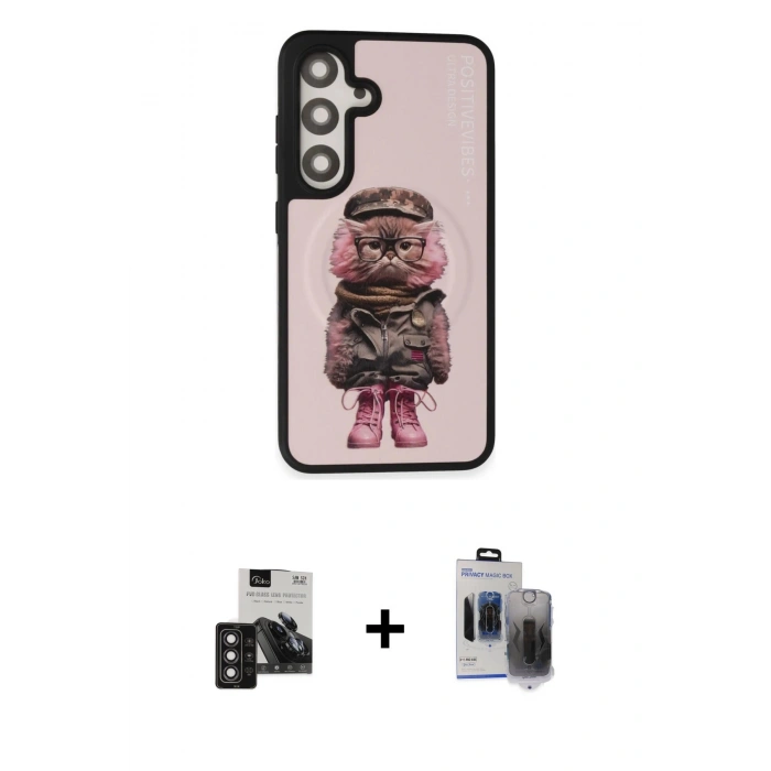 MARSİLYAN™- Galaxy S24 Kılıf Siluet Modern Özel Seri - Siyah Vanessa Magic Hayalet Cam + PVD Metal Kamera Lens - DNMR