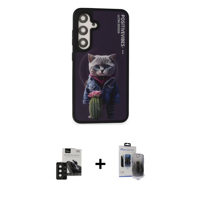 MARSİLYAN™- Galaxy S24 Kılıf Siluet Modern Özel Seri - Siyah Vanessa Magic Hayalet Cam + Siyah PVD Metal Kamera Lens