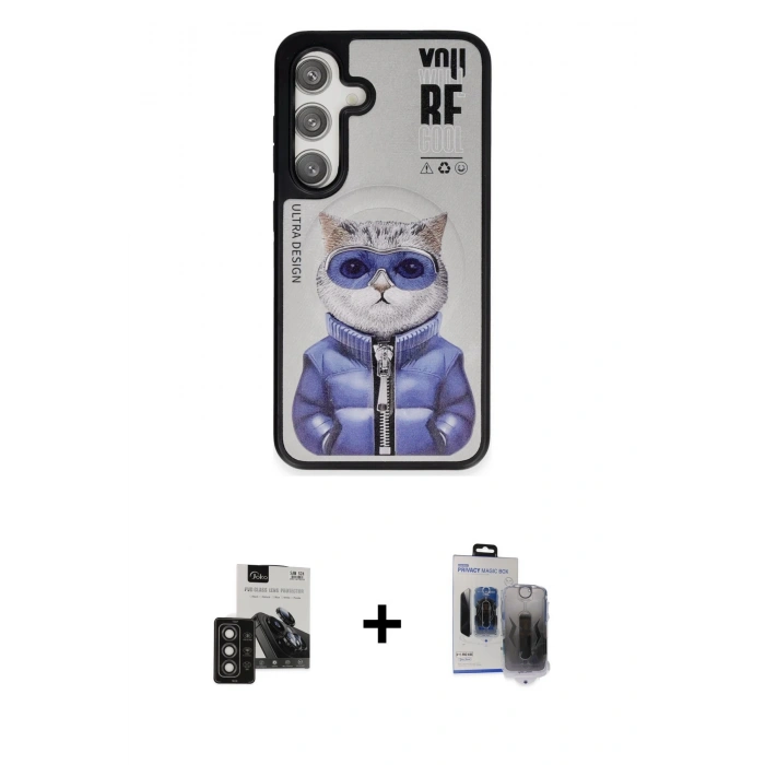 MARSİLYAN™- Galaxy S24 Kılıf Siluet Modern Özel Seri - Siyah Vanessa Magic Hayalet Cam + PVD Metal Kamera Lens - TNGI