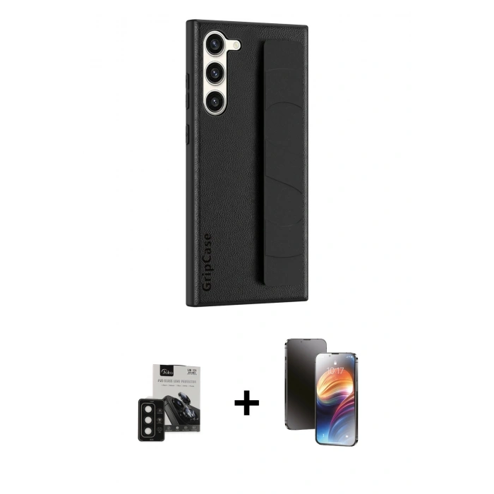 MARSİLYAN™- Galaxy S24 Kılıf Vadi Asil Serisi - Siyah 3D Antistatik Mat Seramik Nano Ekran Koruyucu + PVD Metal Kamera Lens - SH