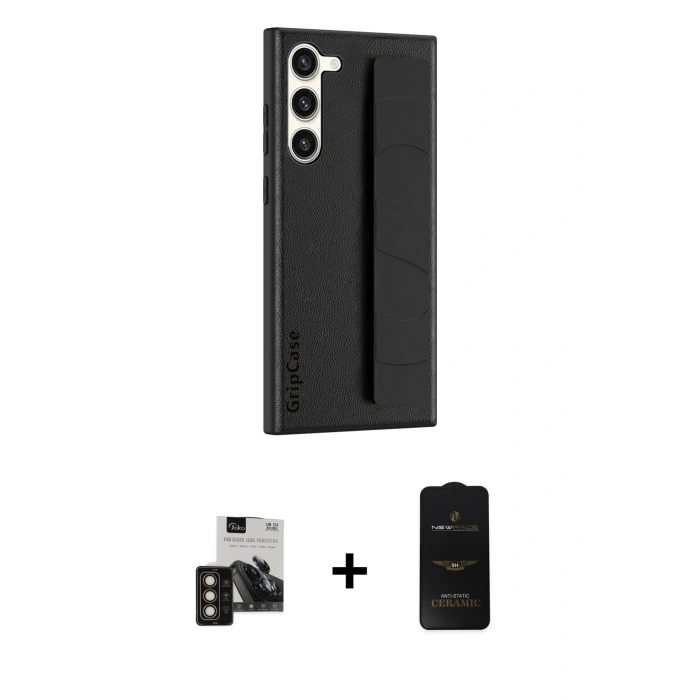 MARSİLYAN™- Galaxy S24 Kılıf Vadi Asil Serisi - Siyah 6D Antistatik Mat Seramik Hayalet Nano Ekran Koruyucu + PVD Metal Kamera Lens - GD