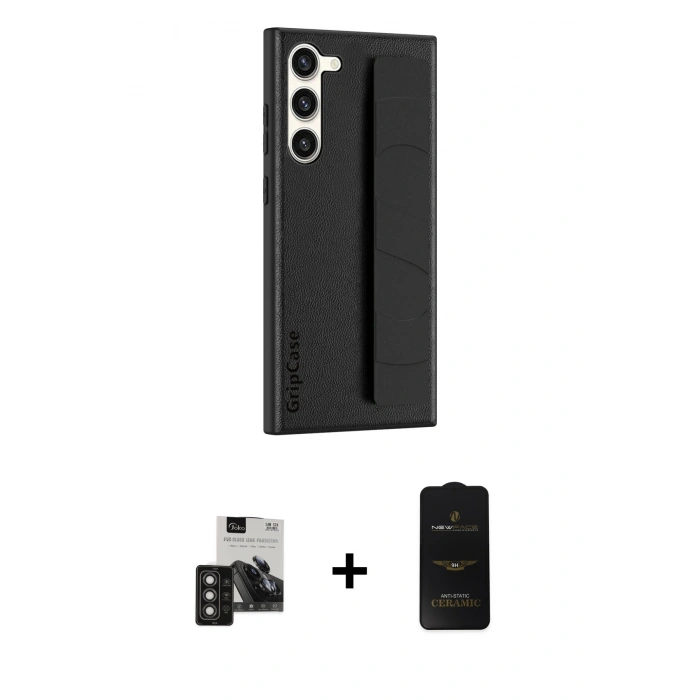 MARSİLYAN™- Galaxy S24 Kılıf Vadi Asil Serisi - Siyah 6D Antistatik Mat Seramik Hayalet Nano Ekran Koruyucu + PVD Metal Kamera Lens - TNGI
