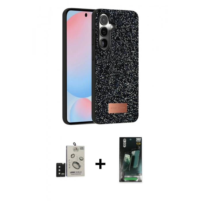 MARSİLYAN™- Galaxy S24 Kılıf Vadi Klasik Serisi - Siyah 360 Mat Full Body Arka Koruyucu + Bilvis Titan Kamera Lens - SH