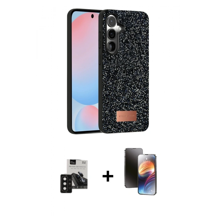 MARSİLYAN™- Galaxy S24 Kılıf Vadi Klasik Serisi - Siyah 3D Antistatik Mat Seramik Nano Ekran Koruyucu + PVD Metal Kamera Lens - SH