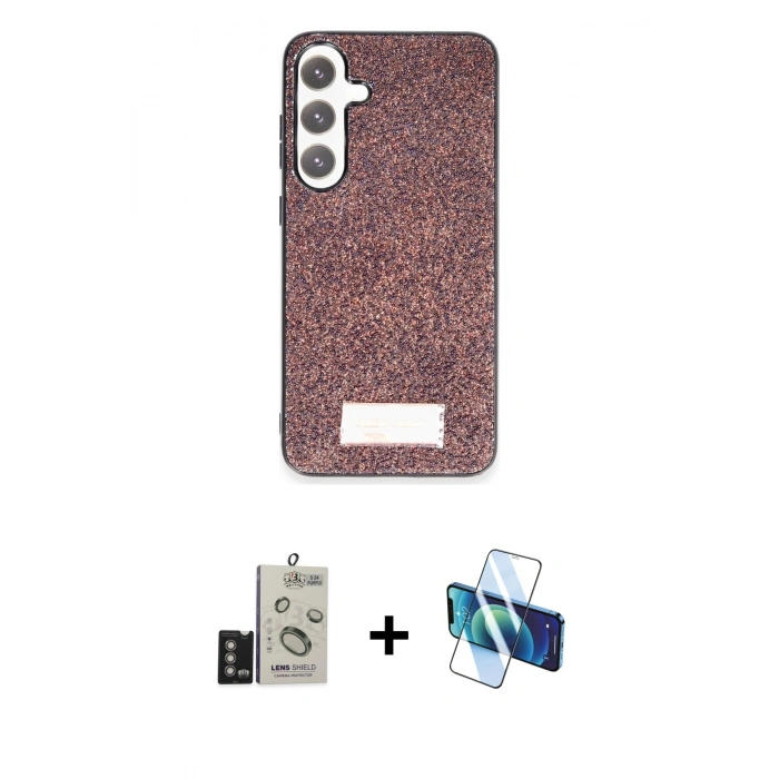 MARSİLYAN™- Galaxy S24 Kılıf Vadi Klasik Serisi - Siyah 3D Antistatik Seramik Nano Ekran Koruyucu + Bilvis Titan Kamera Lens - DNMR